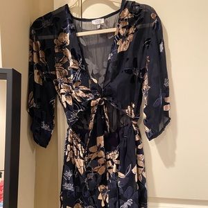 Tobi romper with dark blue and gold velvet flowers